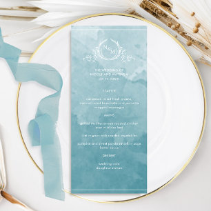 Chic Sea Glass Watercolor, Monogram Wedding Menu