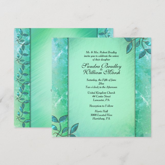 Chic Sea Green Columns  Invitation (Front/Back)