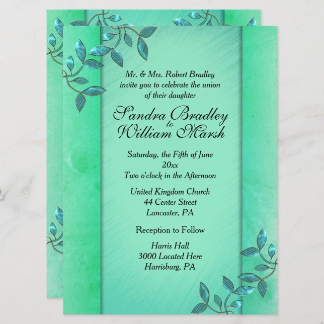 Chic Sea Green Columns  Invitation (Front/Back)