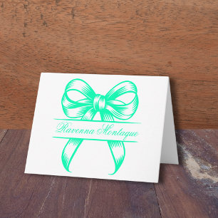 Chic Seafoam Green Decor Bow Elegant Name Wedding Note Card