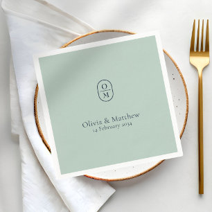 Chic Seafoam Green Modern Wedding Monogram Wedding Napkin