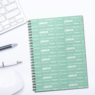 Chic Seafoam Green Personalized Name Collage Notebook