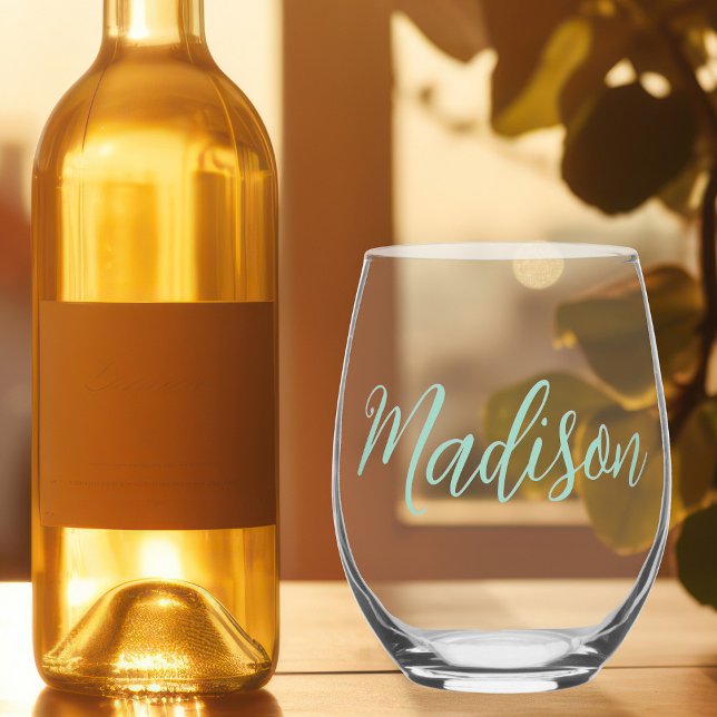 Chic Seafoam Personalised Name Stemless Wine Glass (Creator Uploaded)