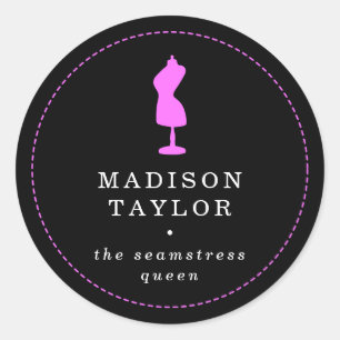 Chic Seamstress Tailor   Pink Mannequin Black Classic Round Sticker