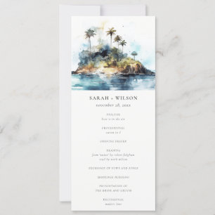 Chic Seascape Palm Tree Island Wedding Program Invitation