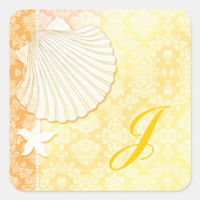 Chic Seaside Wedding Favour Square Sticker (Front)