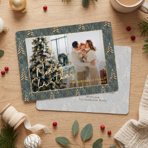 Chic Seasonal Greetings On Forest Trees Gold