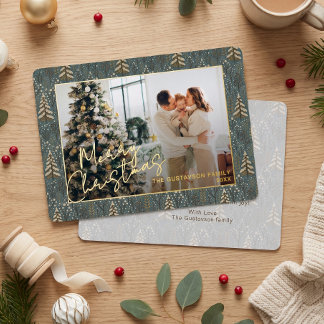 Chic Seasonal Greetings On Forest Trees Gold