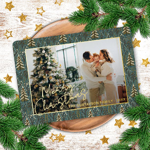 Chic Seasonal Greetings On Forest Trees Gold