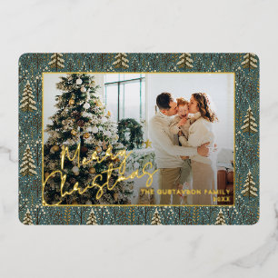 Chic Seasonal Greetings On Forest Trees Gold