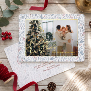 Chic Seasonal Greetings On Holly Berries Gold