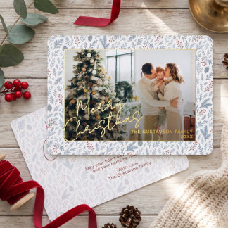 Chic Seasonal Greetings On Holly Berries Gold