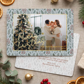 Chic Seasonal Greetings On Holly Berries Gold