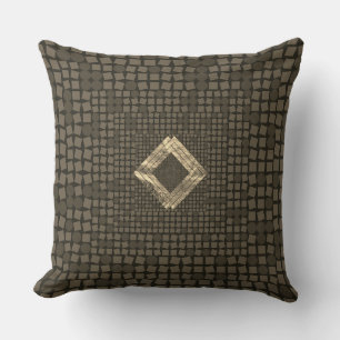 Chic sepia & gold throw pillow, abstract design cushion