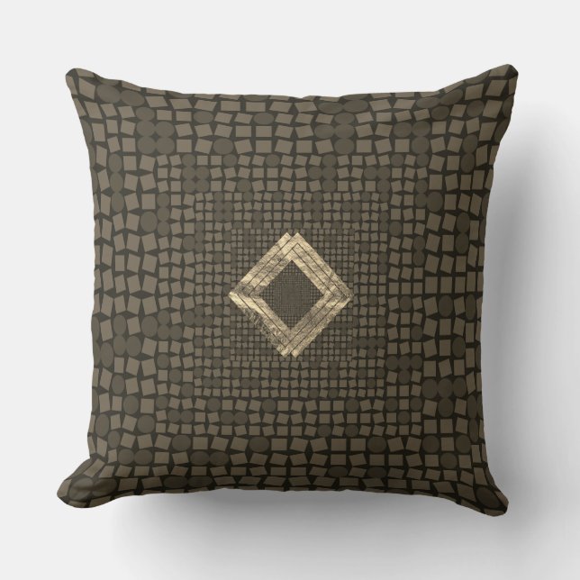 Chic sepia & gold throw pillow, abstract design cushion (Front)