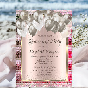 Chic Sequins Balloons Rose Gold Retirement Invitation