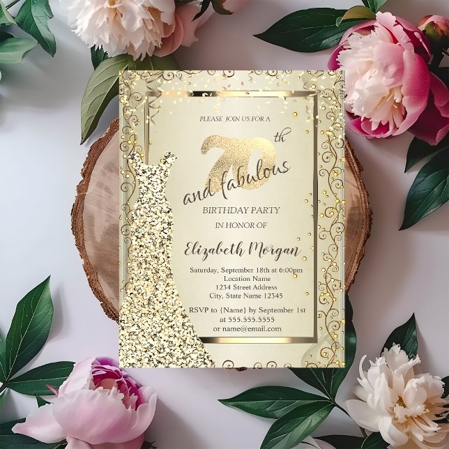 Chic Sequins Dress Gold 70th Birthday Invitation (Creator Uploaded)