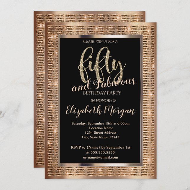 Chic Sequins Frame 50th Birthday Invitation (Front/Back)