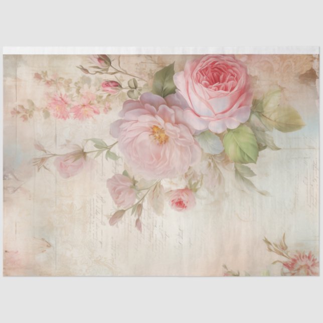Chic shabby chic blush English roses ephemera Tissue Paper (Front)