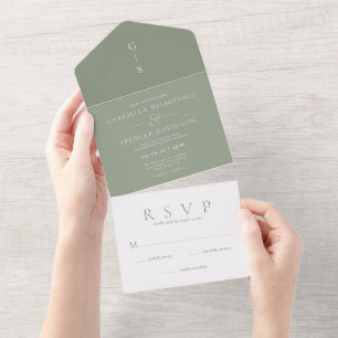 Chic Shades of Sage Green Wedding All In One Invitation