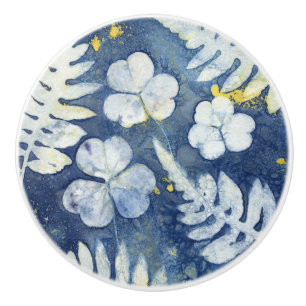 Chic Shamrock And Ferns Cyanotype Decorative Ceramic Knob