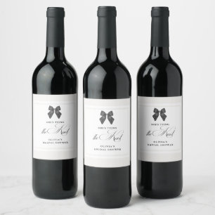 Chic 'She's Tying the Knot Black Bow Bridal Shower Wine Label
