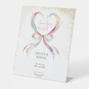 Chic She's Tying The Knot Pink Bow Advice & Wishes Pedestal Sign