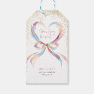 Chic She's Tying The Knot Pink Bow Bridal Shower Gift Tags