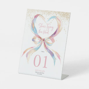 Chic She's Tying The Knot Pink Bow Bridal Shower Pedestal Sign