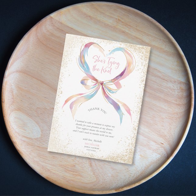 Chic She's Tying The Knot Pink Bow Thank You (pastel color bow ribbon in the heart shape)