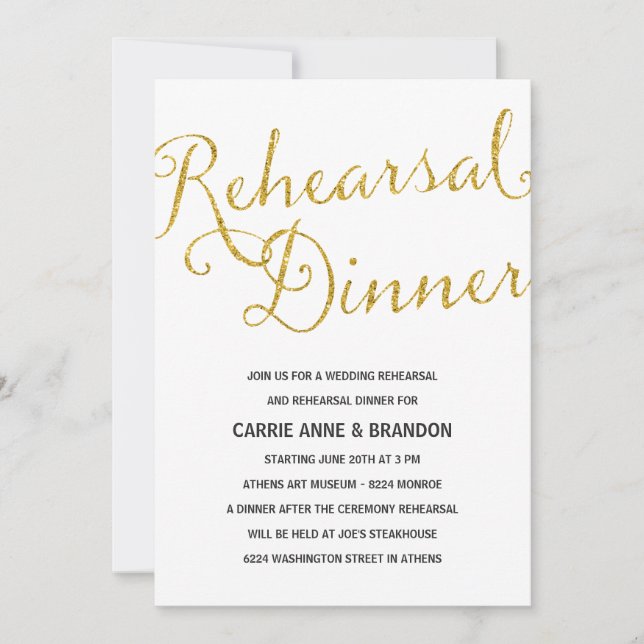Chic Shimmer | Faux Gold Foil Rehearsal Dinner Invitation (Front)