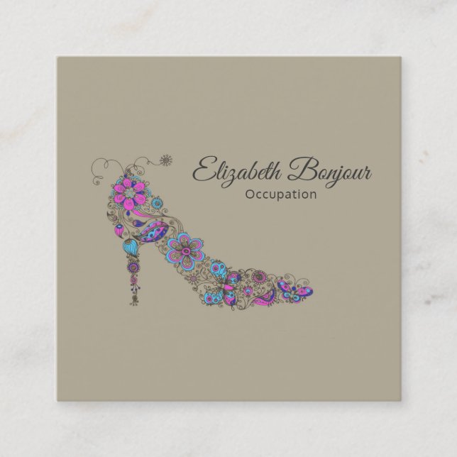 Chic Shoe PAPER/SIZE/SHAPE OPTIONS - Square Business Card (Front)