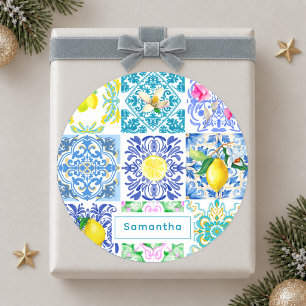 Chic Sicilian azulejo Amalfi Mediterranean tiles Classic Round Sticker