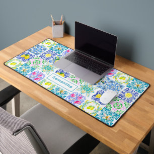 Chic Sicilian azulejo Amalfi Mediterranean tiles Desk Mat