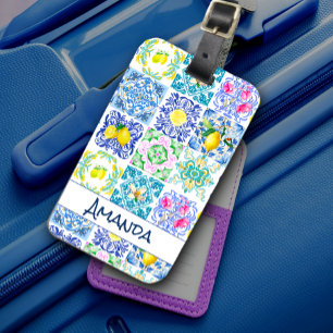 Chic Sicilian azulejo Amalfi Mediterranean tiles Luggage Tag
