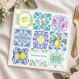 Chic Sicilian azulejo Amalfi Mediterranean tiles Napkin