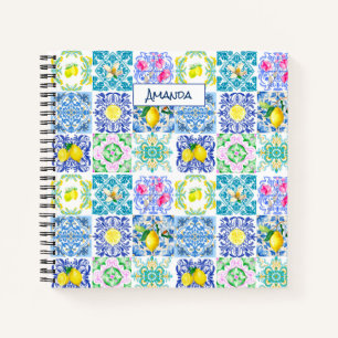 Chic Sicilian azulejo Amalfi Mediterranean tiles Notebook