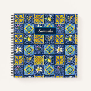 Chic Sicilian Blue White Mediterranean Tiles Notebook