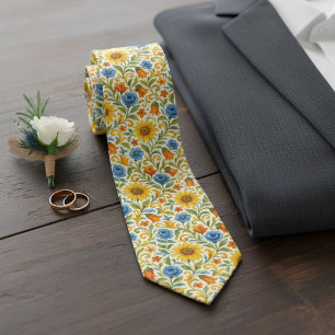 Chic Sicilian Colourful Leaves Floral Art Pattern Tie