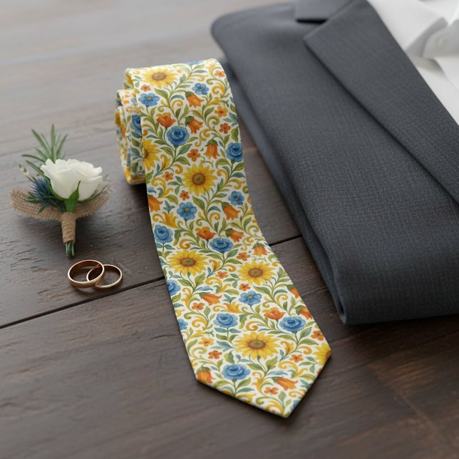 Chic Sicilian Colourful Leaves Floral Art Pattern Tie (Creator Uploaded)