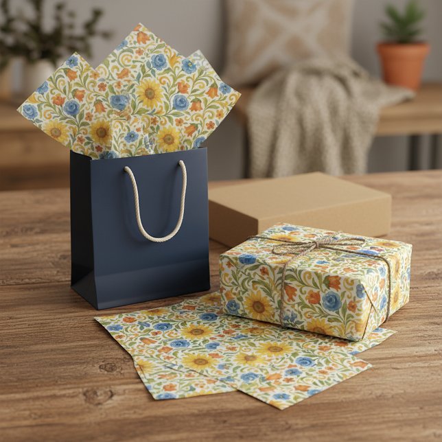 Chic Sicilian Colourful Leaves Floral Art Pattern Tissue Paper (Creator Uploaded)