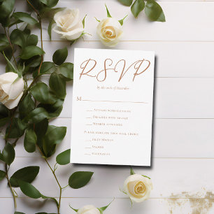Chic Sienna Brown Script Wedding RSVP Card