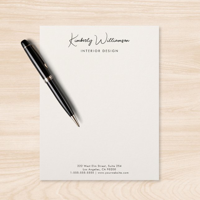 Chic Signature Script Business Name Cream Custom Letterhead (Chic Signature Script Business Name Cream Letterhead)