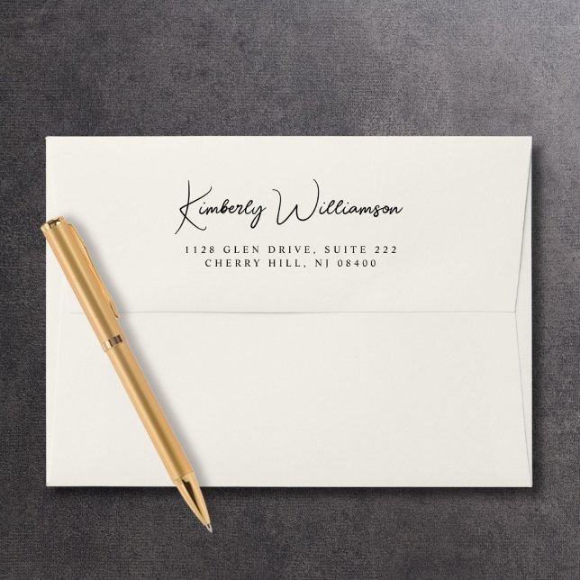 Chic Signature Script Cream Return Address Envelope (Empower your name in our signature script as your logo and brand identity)
