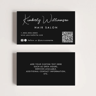 Chic Signature Script QR Code Black Business Card