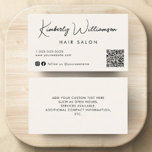 Chic Signature Script QR Code Cream Business Card