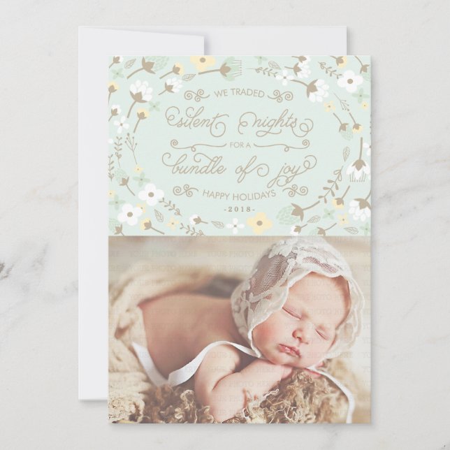 Chic Silent Night First Christmas Mint Photo Card (Front)