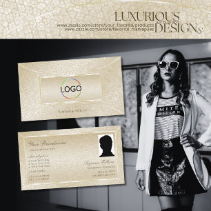 Chic Silk Cream Snake Pattern with Logo and Photo Business Card