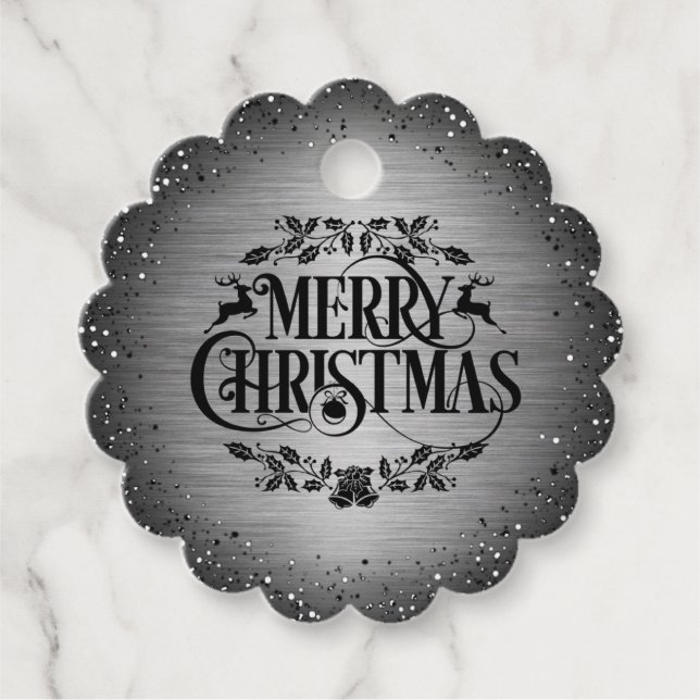 chic silver and black Christmas Favour Tags (Front)