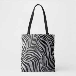 Chic Silver and Black Tiger Animal Print Tote Bag
